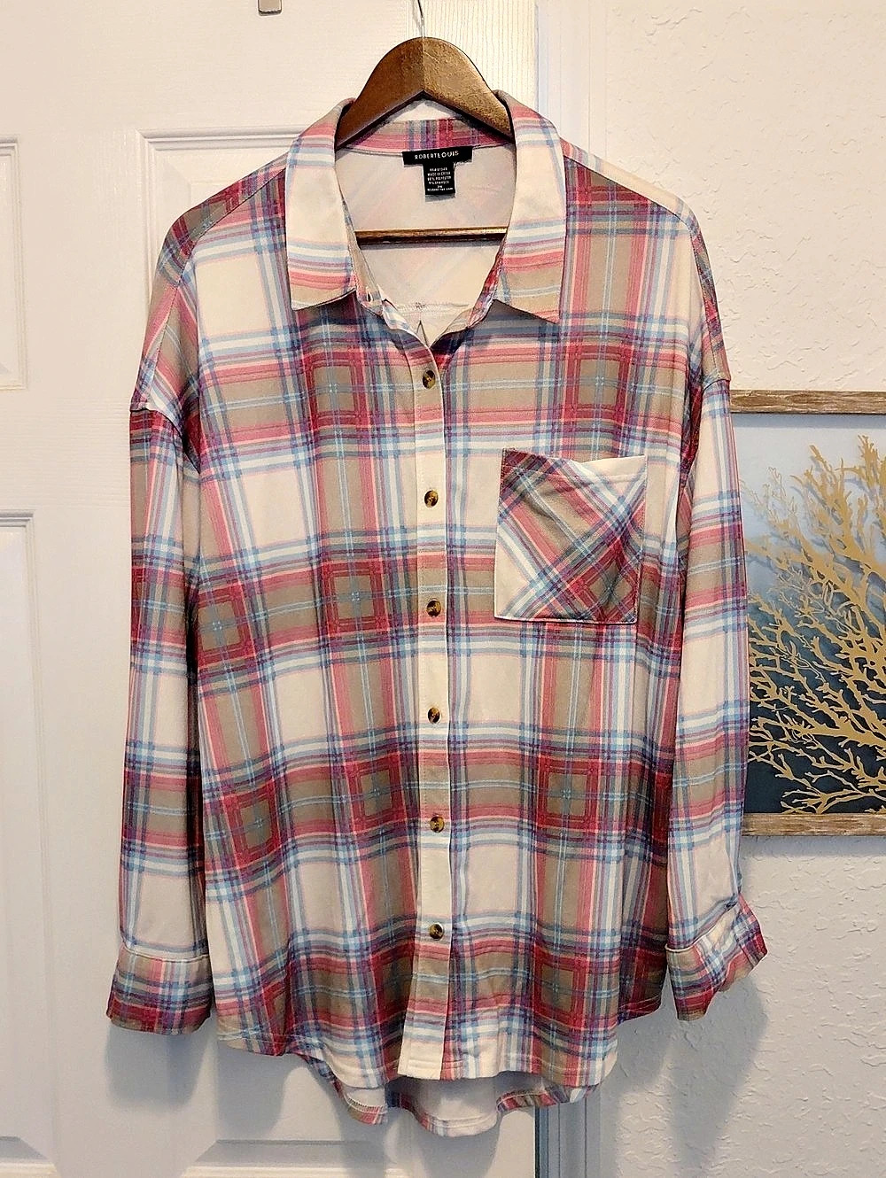 Robert Louis Plaid Button Down in Pink & Blue 2X Like New